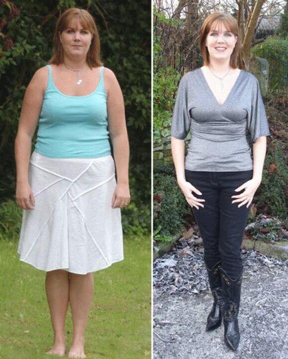 Kvinde før og efter vægttab på en kefir diæt