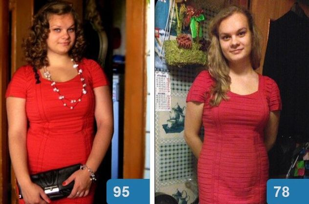 Pige før og efter vægttab på 4 uger på Maggi-diæten